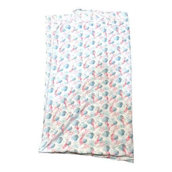 King Size Seashell Seahorse Print Flat Bed Sheet Beach House Lake Nautical - Picture 1 of 4